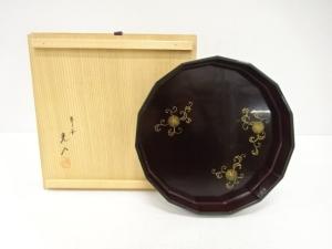 鈴木光人造　溜塗　松声　盆